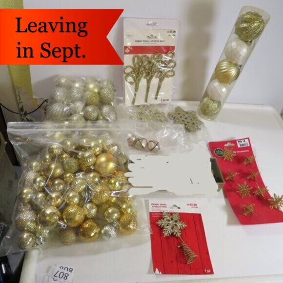 Gold Holiday Ornaments with (3) blown glass heart ornaments - Picture 2 of 7